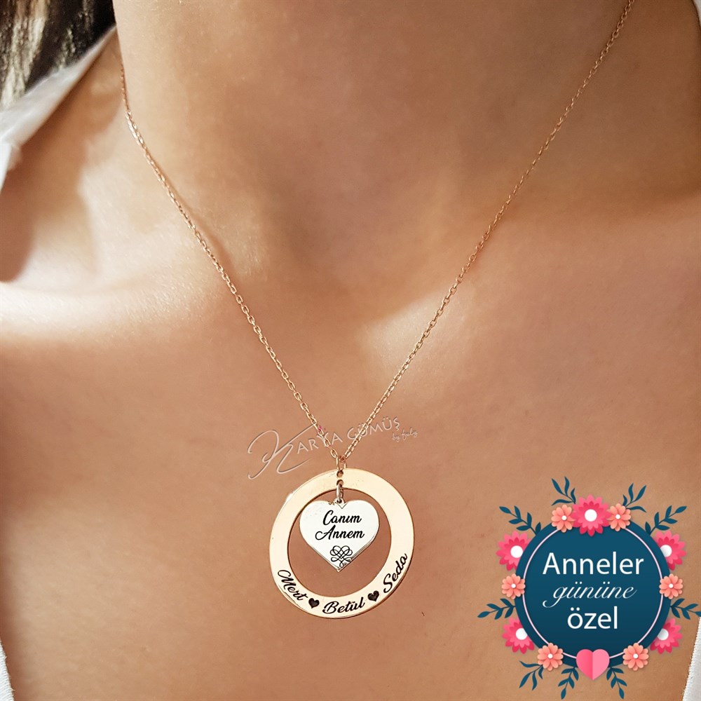 Canım Annem Çember Kalpli Gümüş Kolye