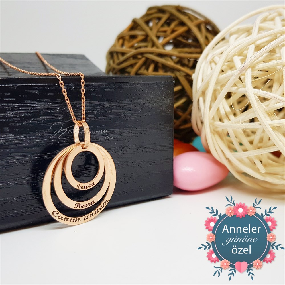 Canım Annem Üçlü Halka Gümüş Kolye