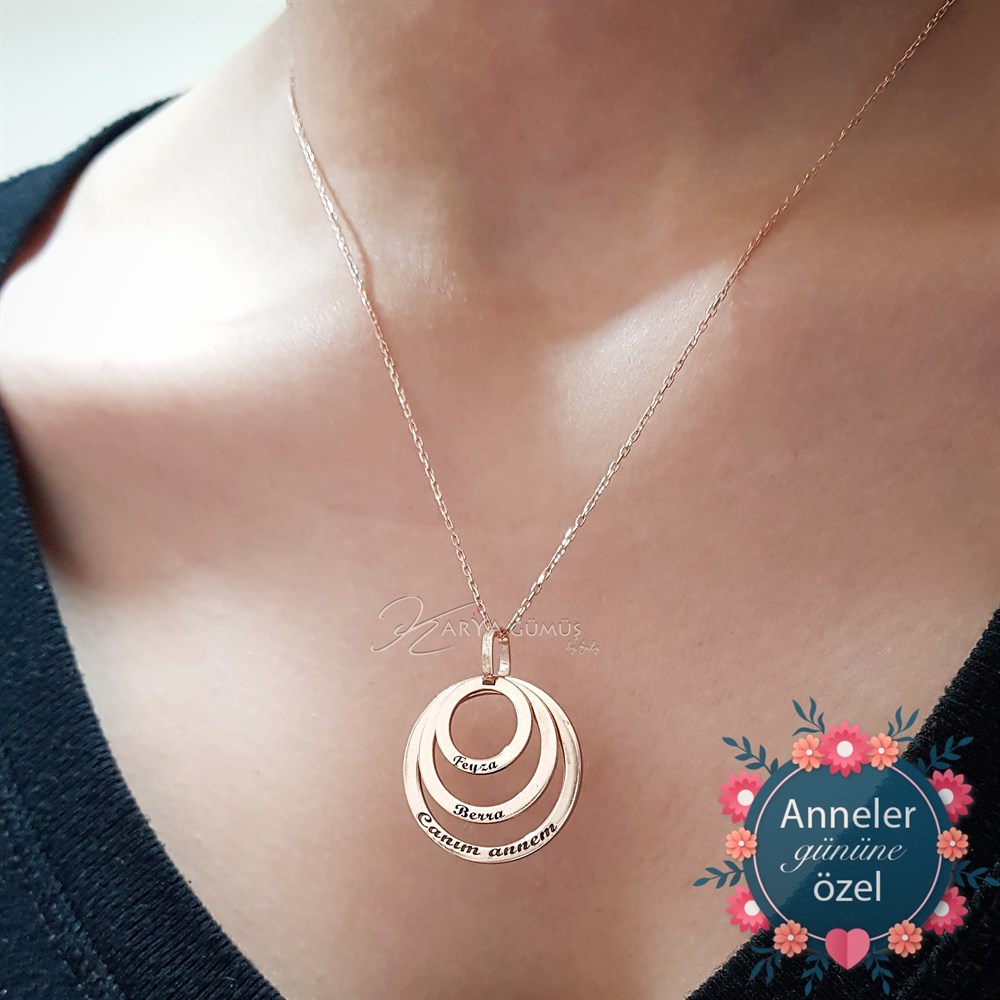 Canım Annem Üçlü Halka Gümüş Kolye