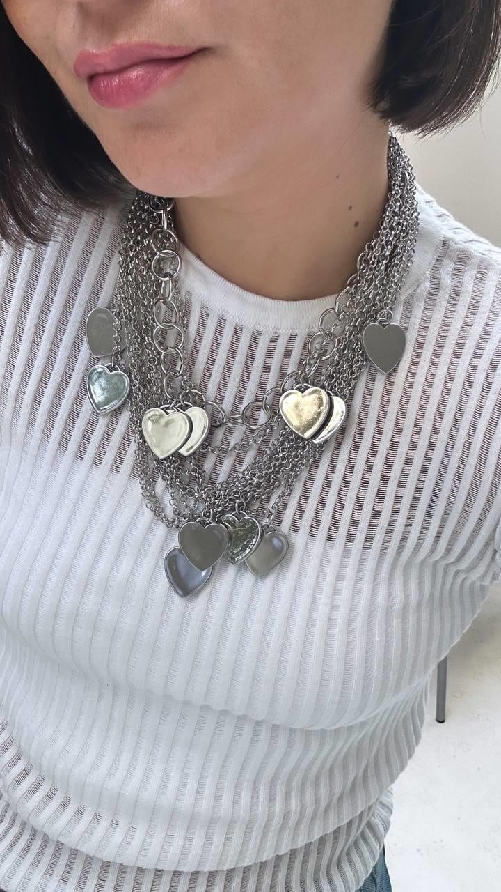 Çoklu Zincir Tasarım Kalp Kolye