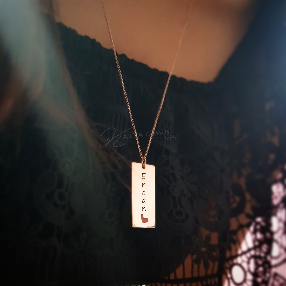 Çubuk İsimli Kalp Gümüş Kolye