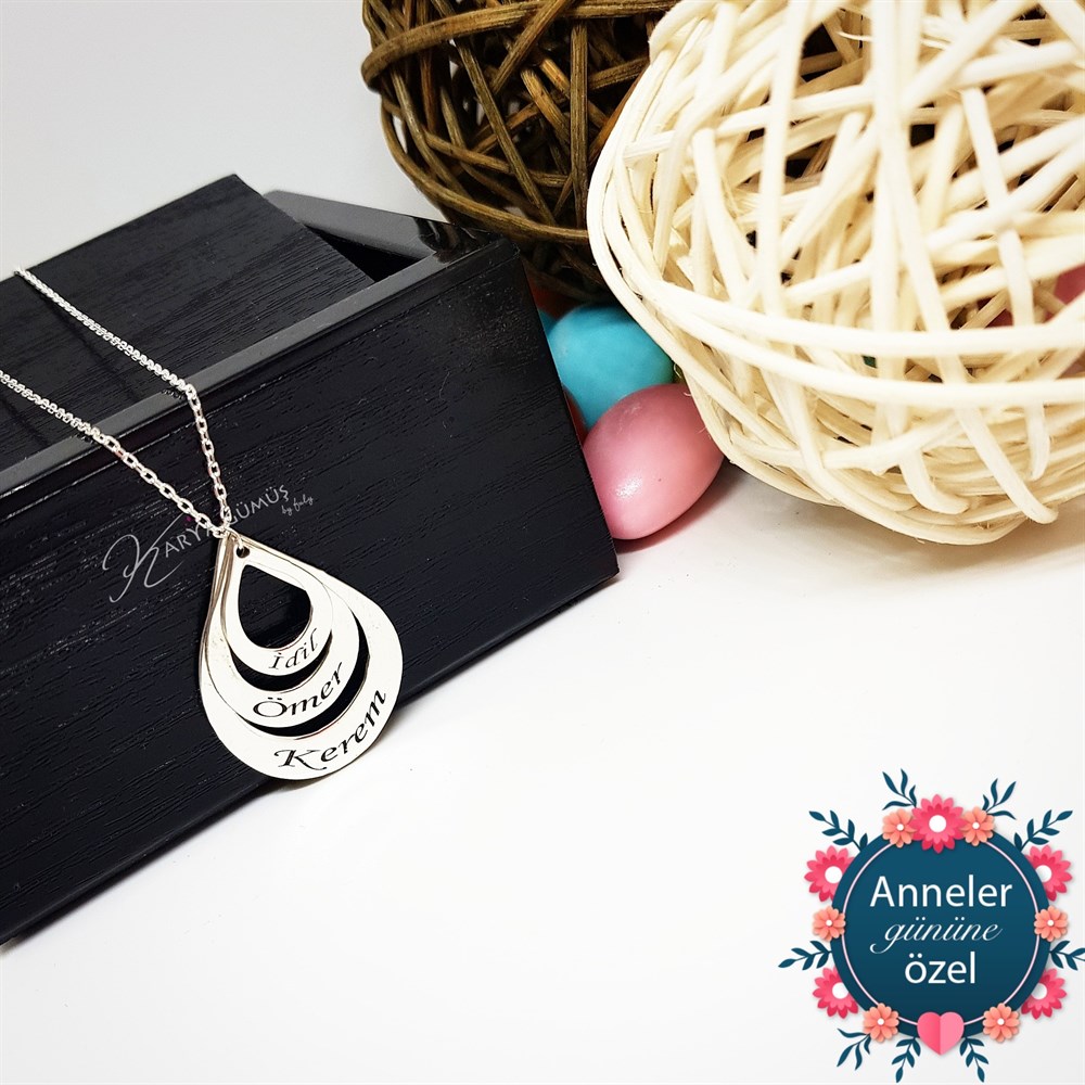 Damla Üçlü Halka İsimli Gümüş Kolye