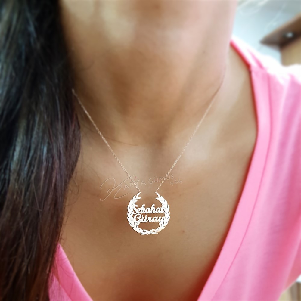 Defne Yaprağı İki İsimli Gümüş Kolye