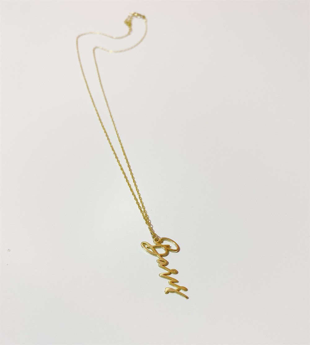 Dikey İmza İsim Gümüş Kolye