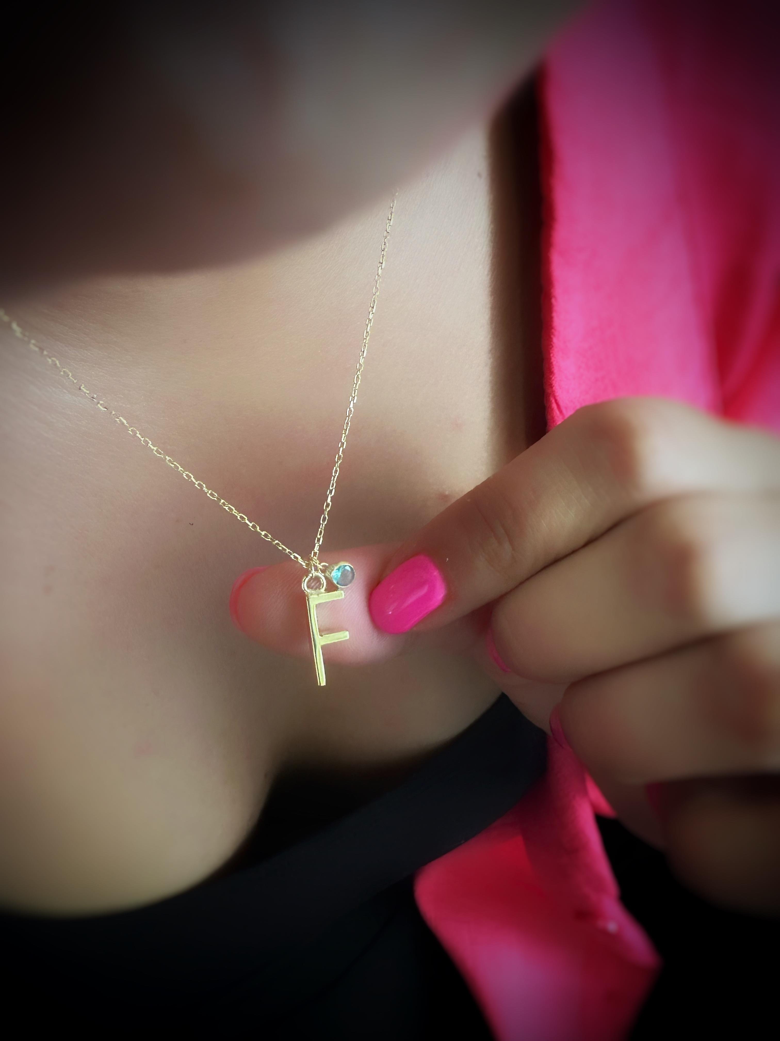 Doğum Ayı Taşlı Harf Gümüş Kolye