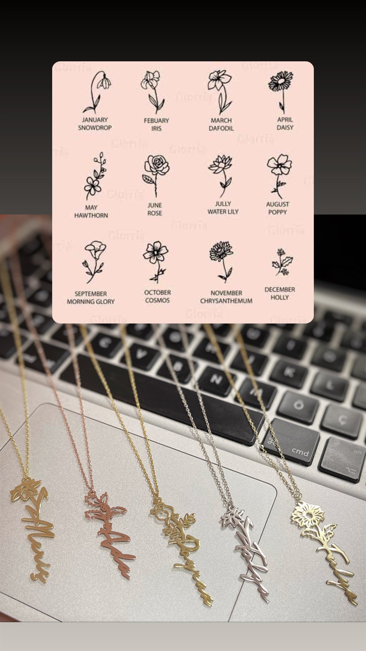 Doğum Çiçeği İsim Gümüş Kolye