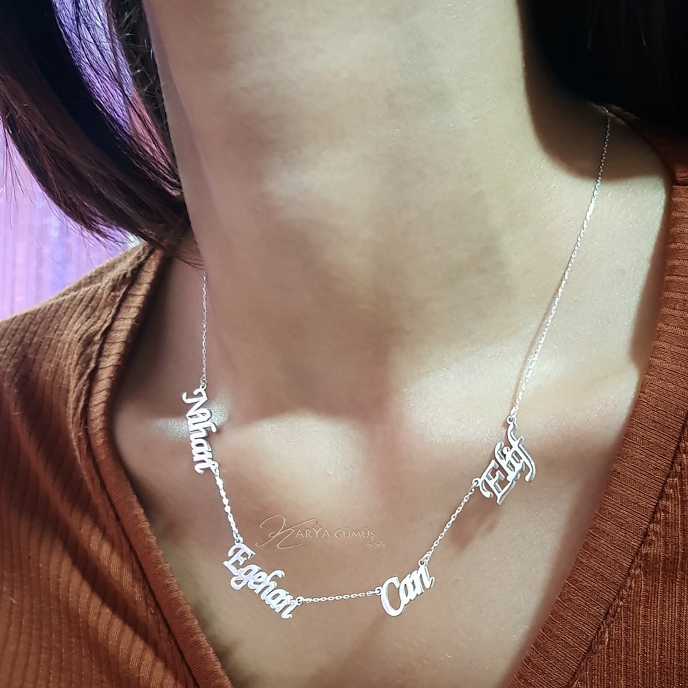 Dört İsimli Gümüş Kolye