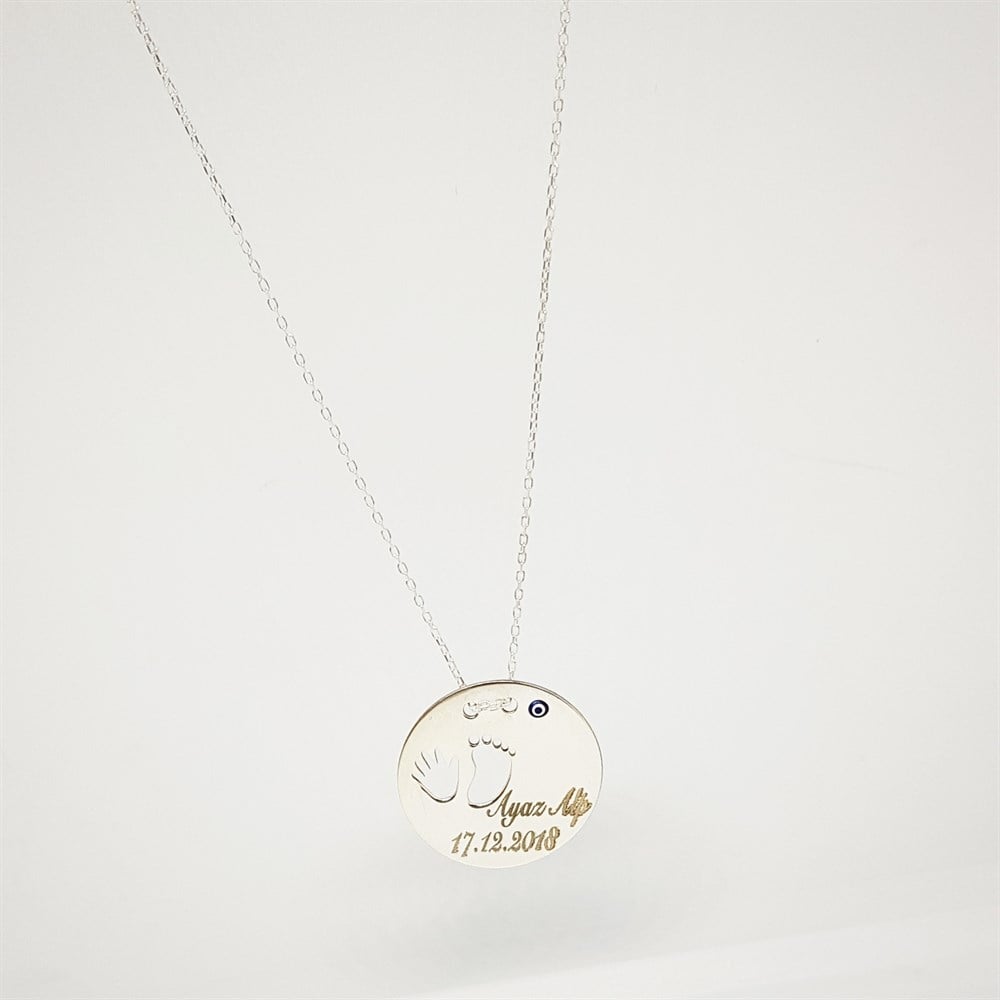 EL AYAK İZİ PLAKA İSİM TARİH GÜMÜŞ KOLYE