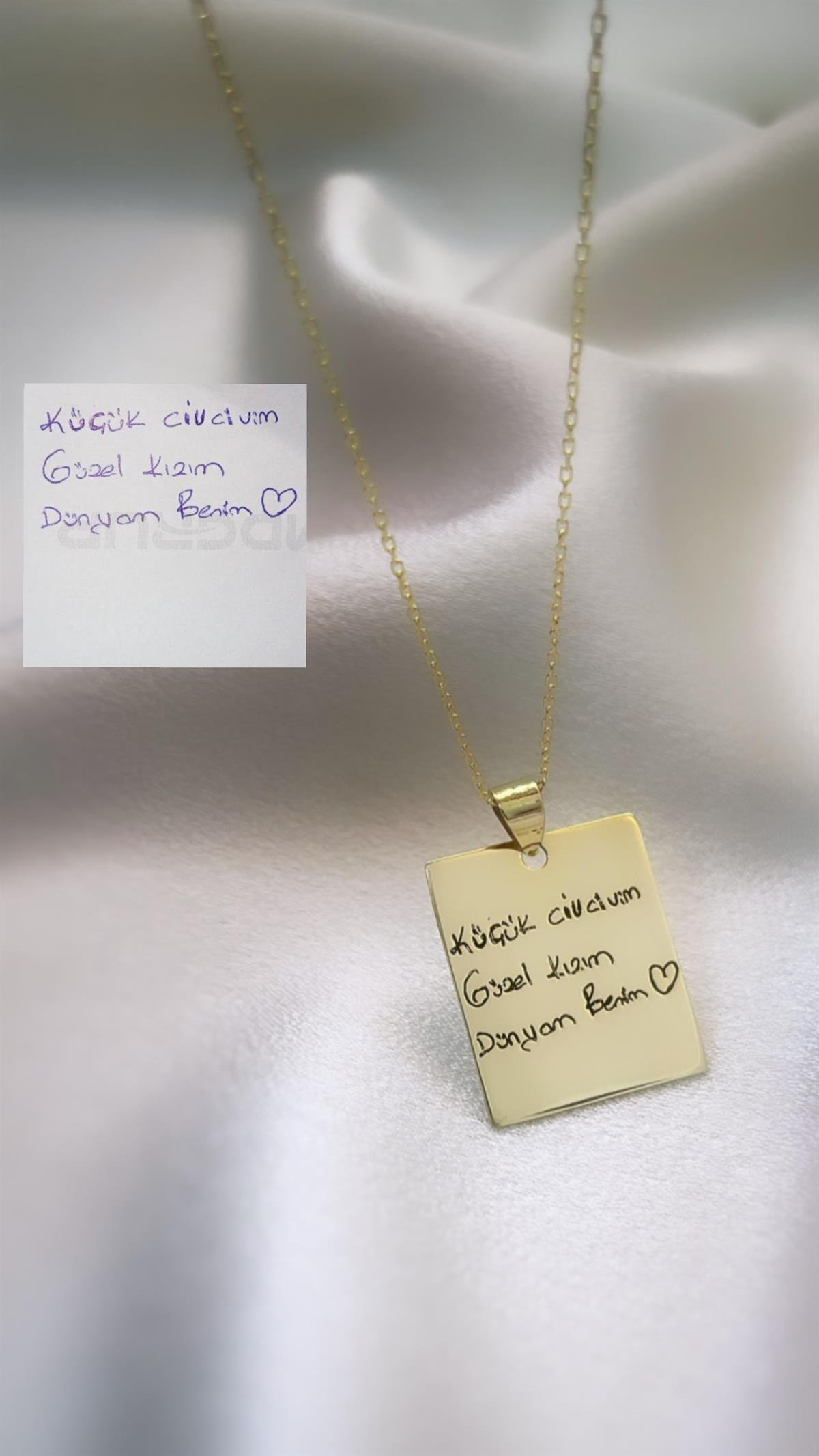 El Yazısı Plaka Gümüş Kolye