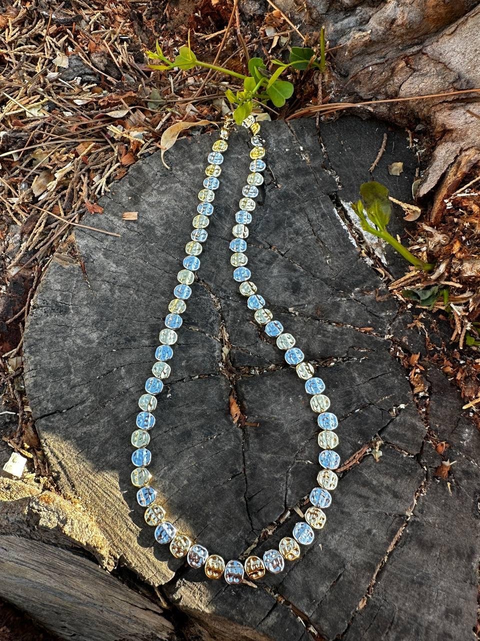 Ezme Plaka İki Renkli Kolye