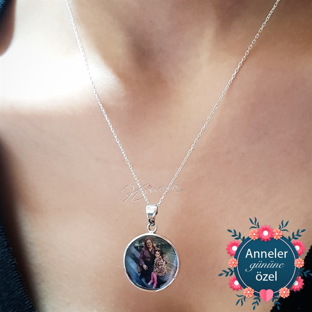 Fotoğraf Baskılı Resim Düz Zincir Gümüş Kolye