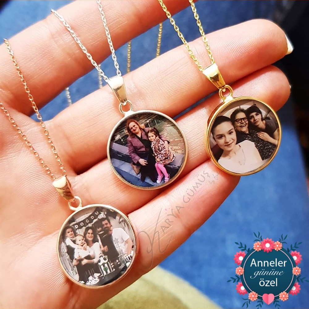 Fotoğraf Baskılı Resim Düz Zincir Gümüş Kolye