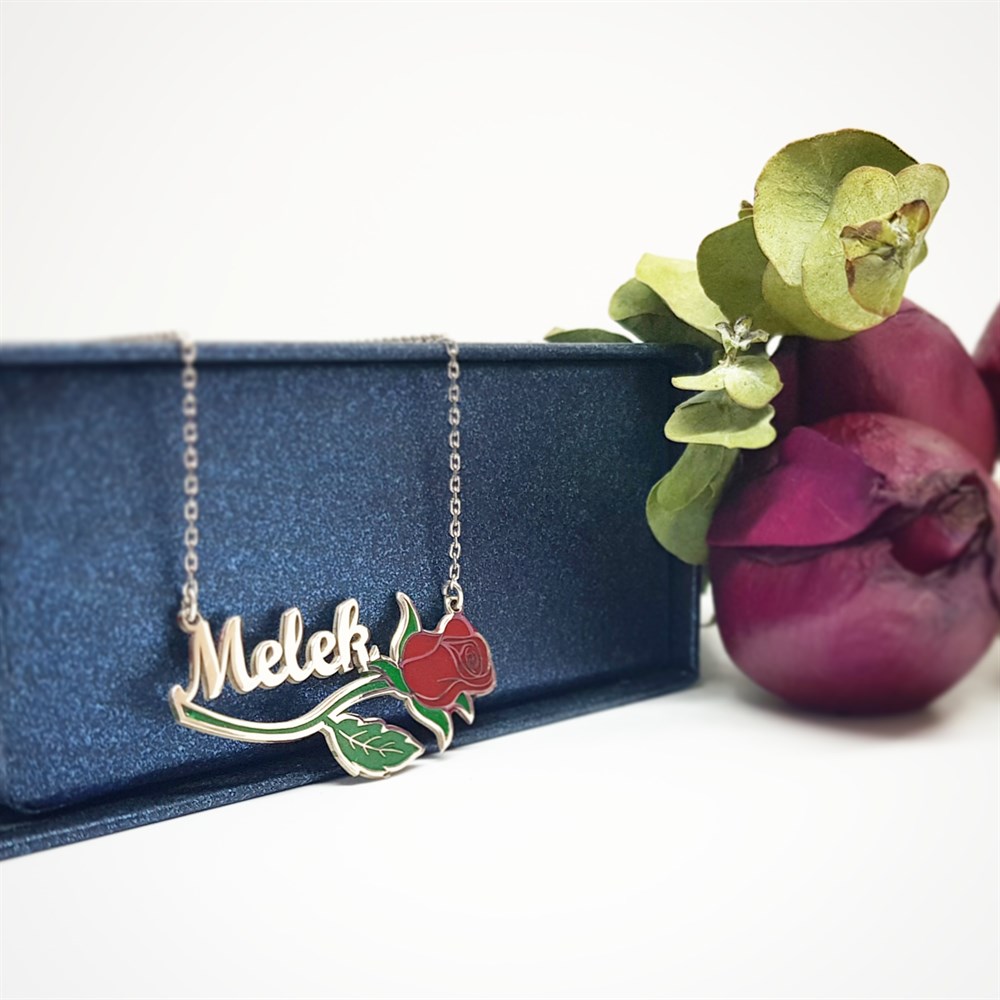 GÜL MOTİFLİ İSİMLİ GÜMÜŞ KOLYE