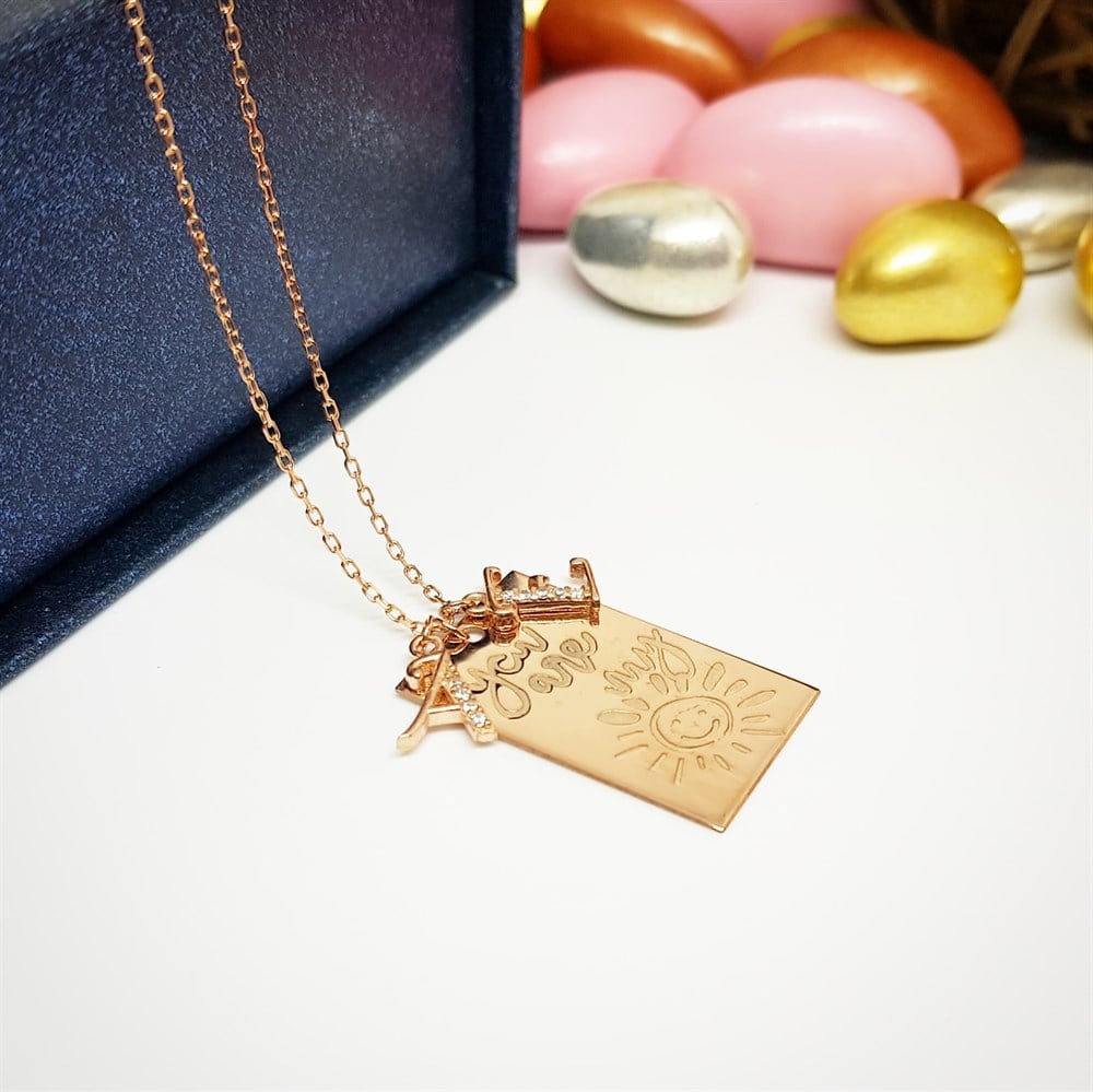 GÜNEŞ HARFLİ PLAKA GÜMÜŞ KOLYE