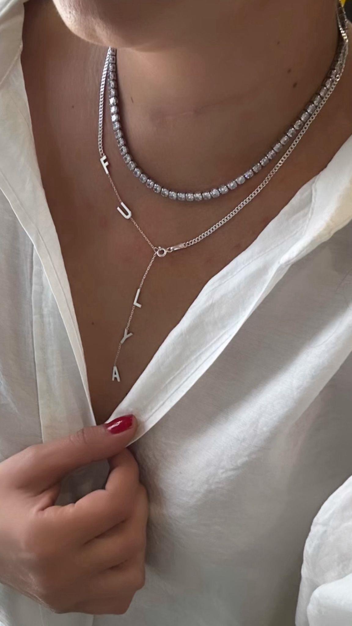 Gurmet Zincir Detay Harf Harf İsim Gümüş Kolye