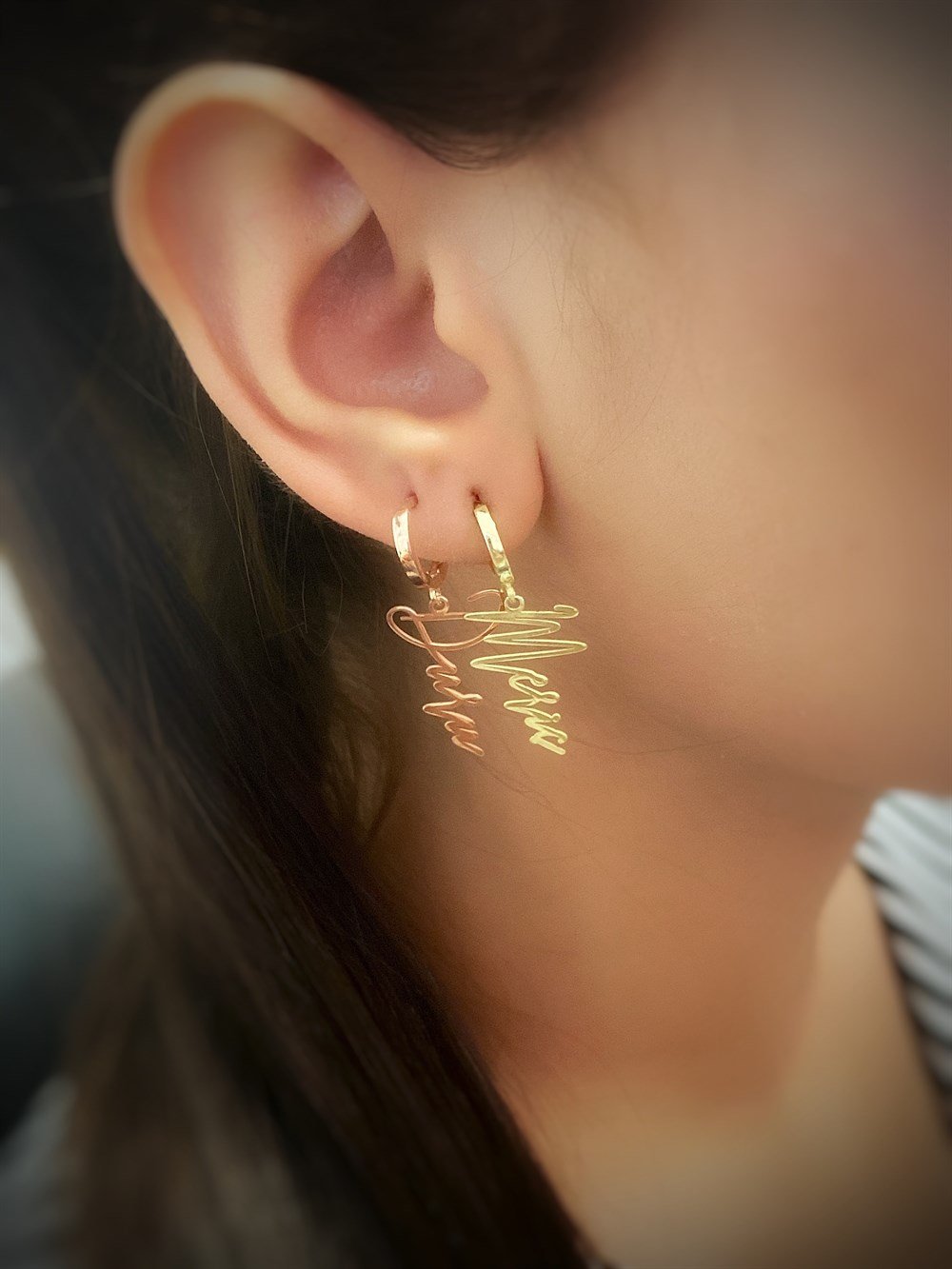 Halka İmza İsim Gümüş Küpe