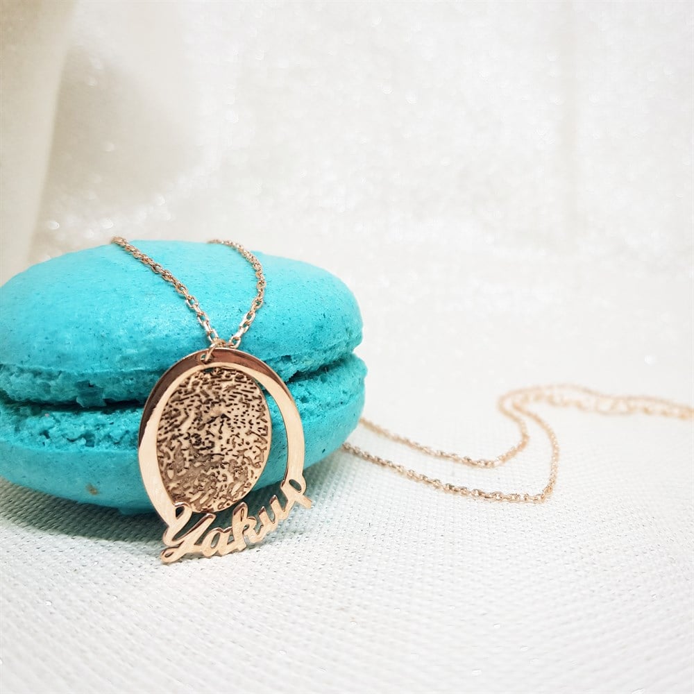 HALKALI İSİM PARMAK İZİ GÜMÜŞ KOLYE