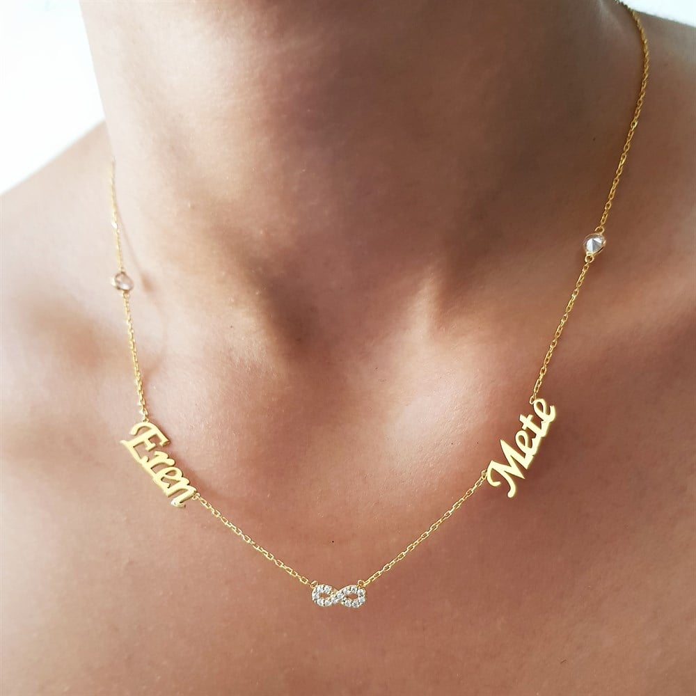 İKİ İSİM TAŞLI SONSUZLUK GÜMÜŞ KOLYE