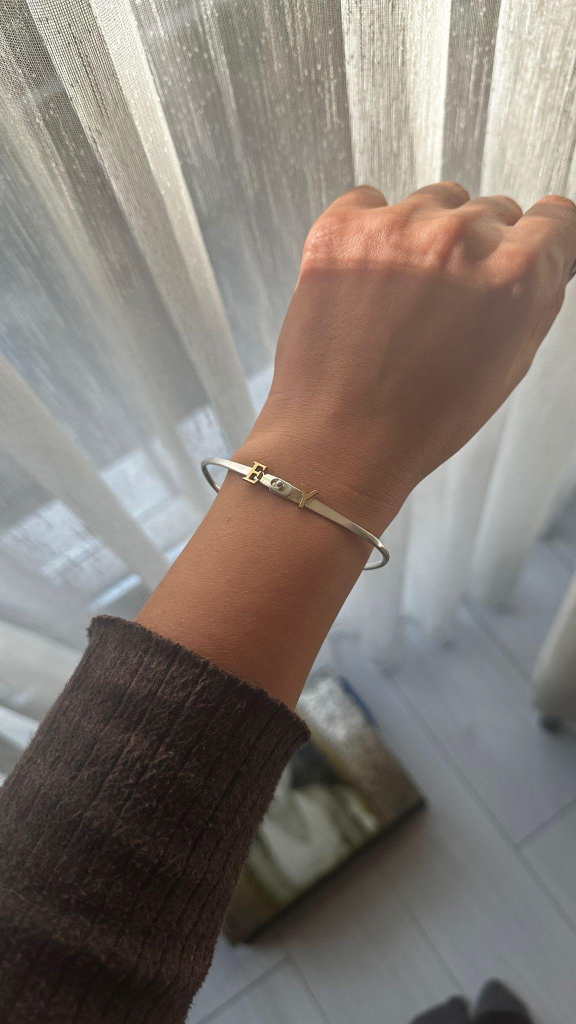 İki Renkli Harfli Lades Gümüş Bileklik