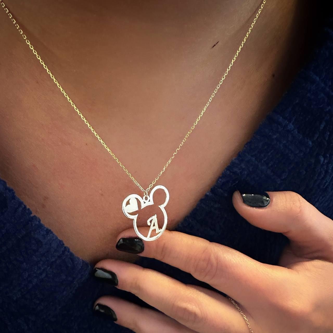 İki Renkli Mickey Harf Kalp Gümüş Kolye