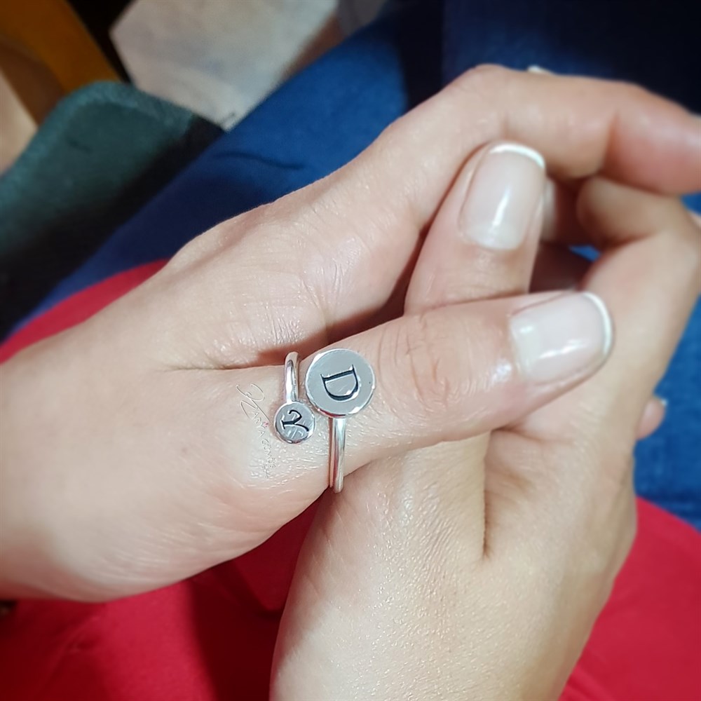 İkili Çember Sarmal Harfli Gümüş Yüzük