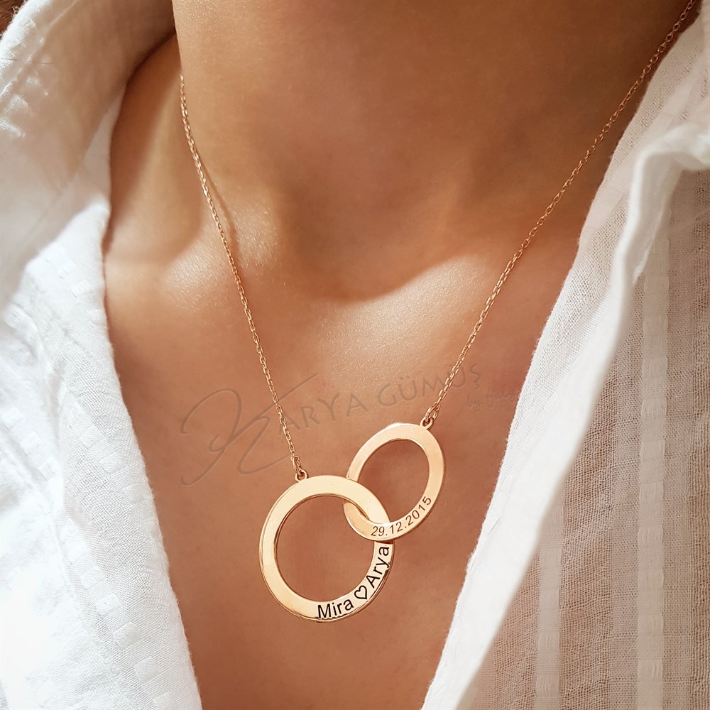 İkili Halka İsim Tarih Gümüş Kolye