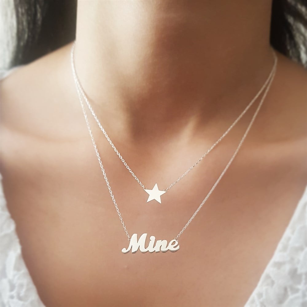 İKİLİ YILDIZ FİGÜRLÜ İSİM GÜMÜŞ KOLYE