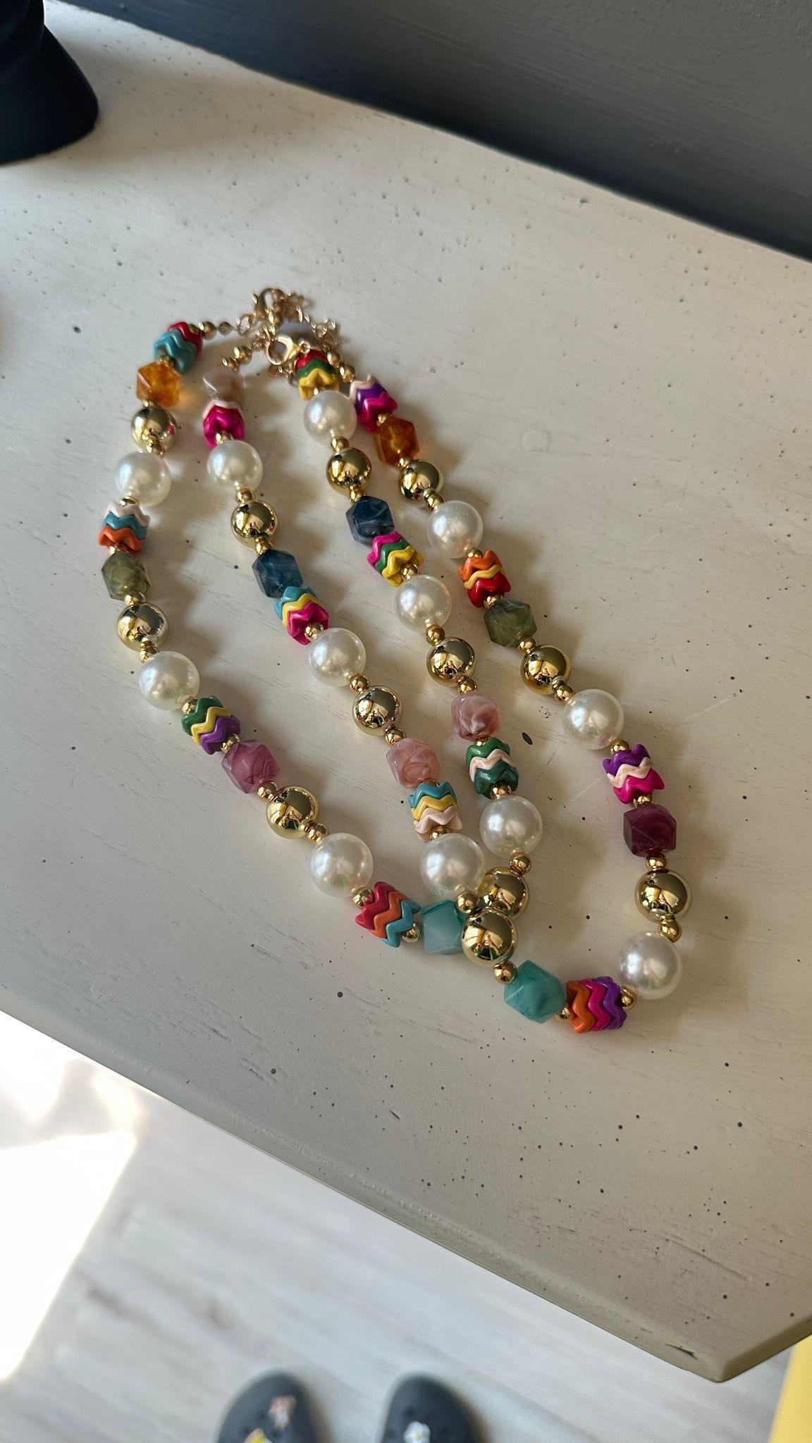 İnci ve Topçuk Detay Renkli ByFuly Kolye