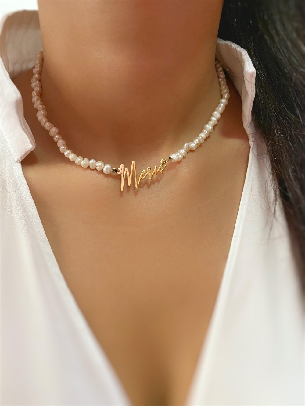 İncili İmza İsim Gümüş Kolye