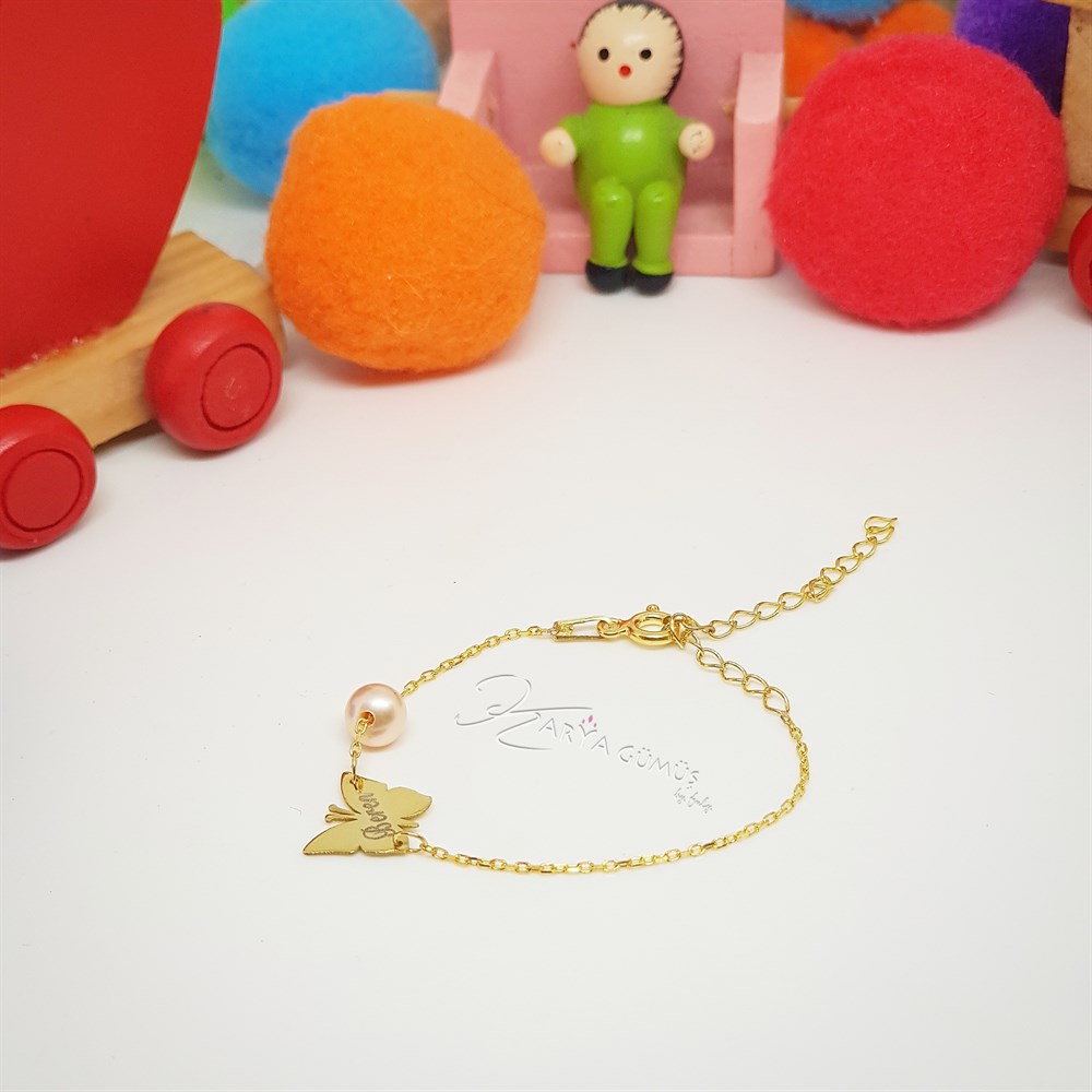 İncili Kelebek Figürlü Anne Çocuk Kombin Gümüş Bileklik