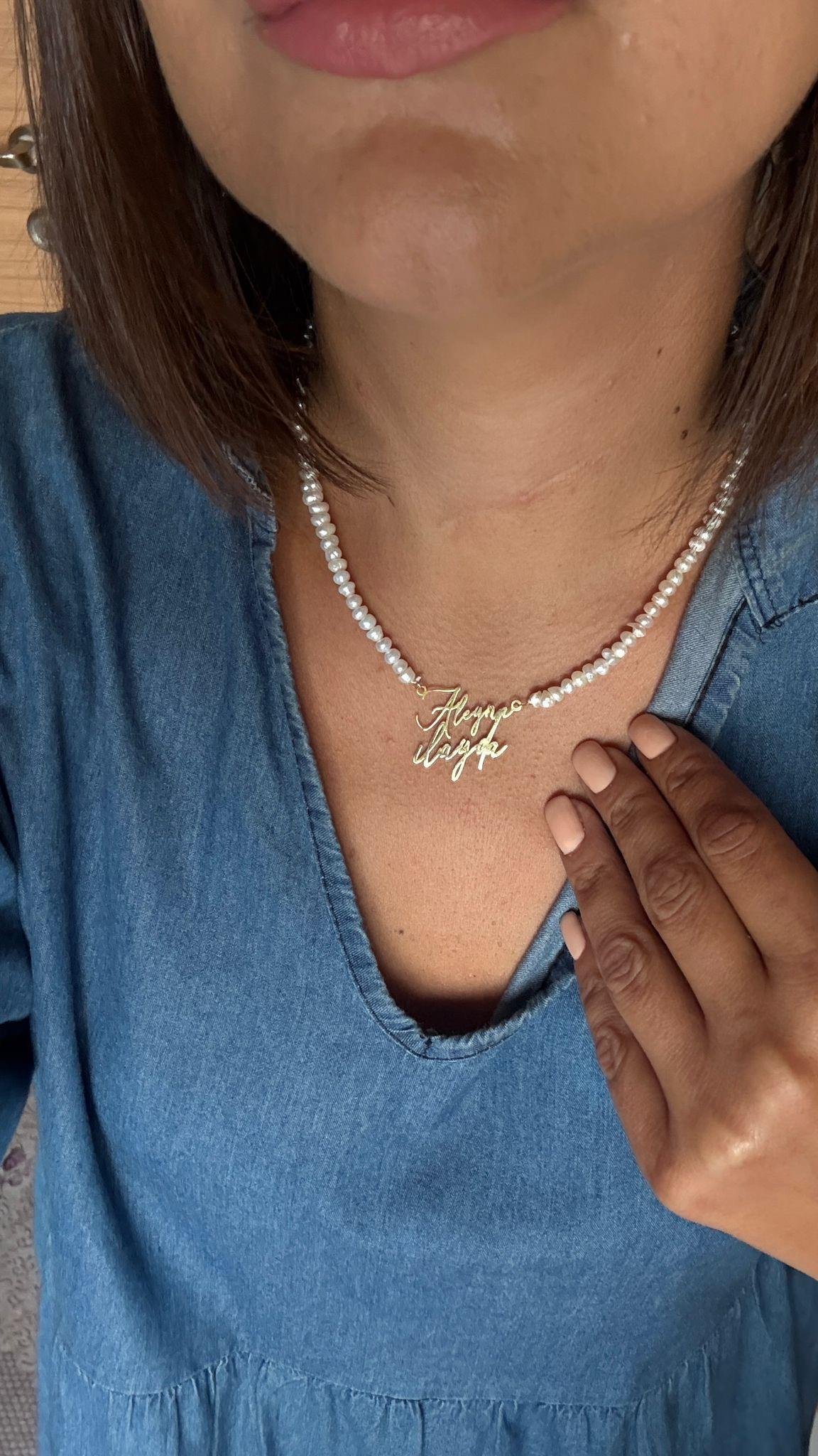 İncili Tasarım İki İsim İmza Gümüş Kolye