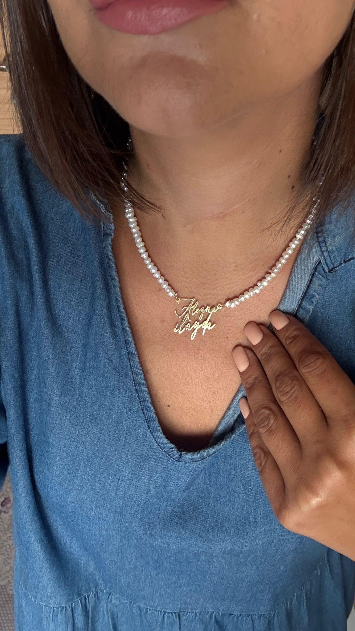 İncili Tasarım İki İsim İmza Gümüş Kolye