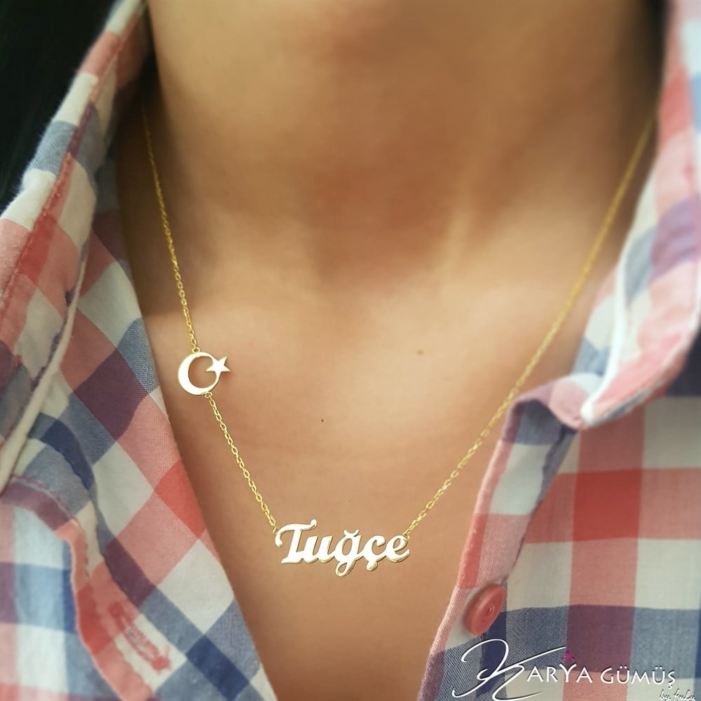 İSİM AY YILDIZ GÜMÜŞ KOLYE