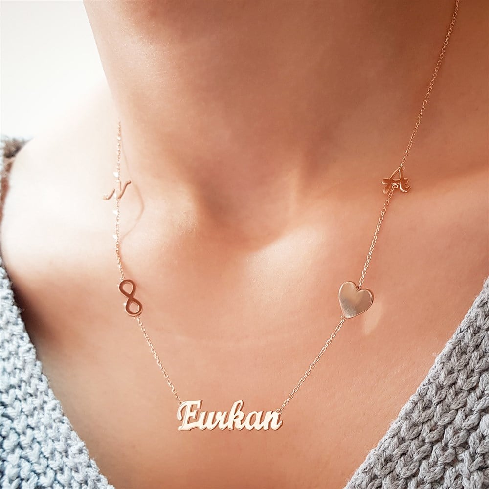 İsim Kalp Sonsuzluk Gümüş Kolye