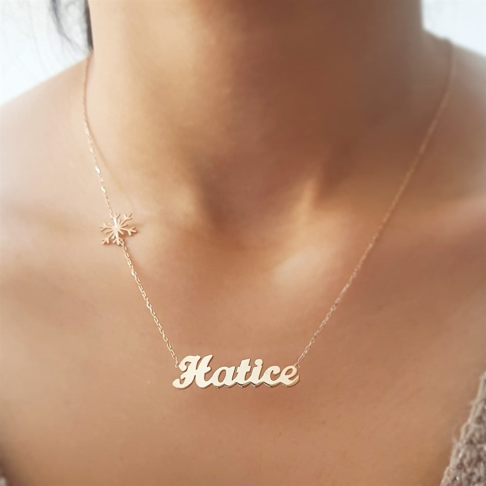 İSİM KAR TANESİ GÜMÜŞ KOLYE