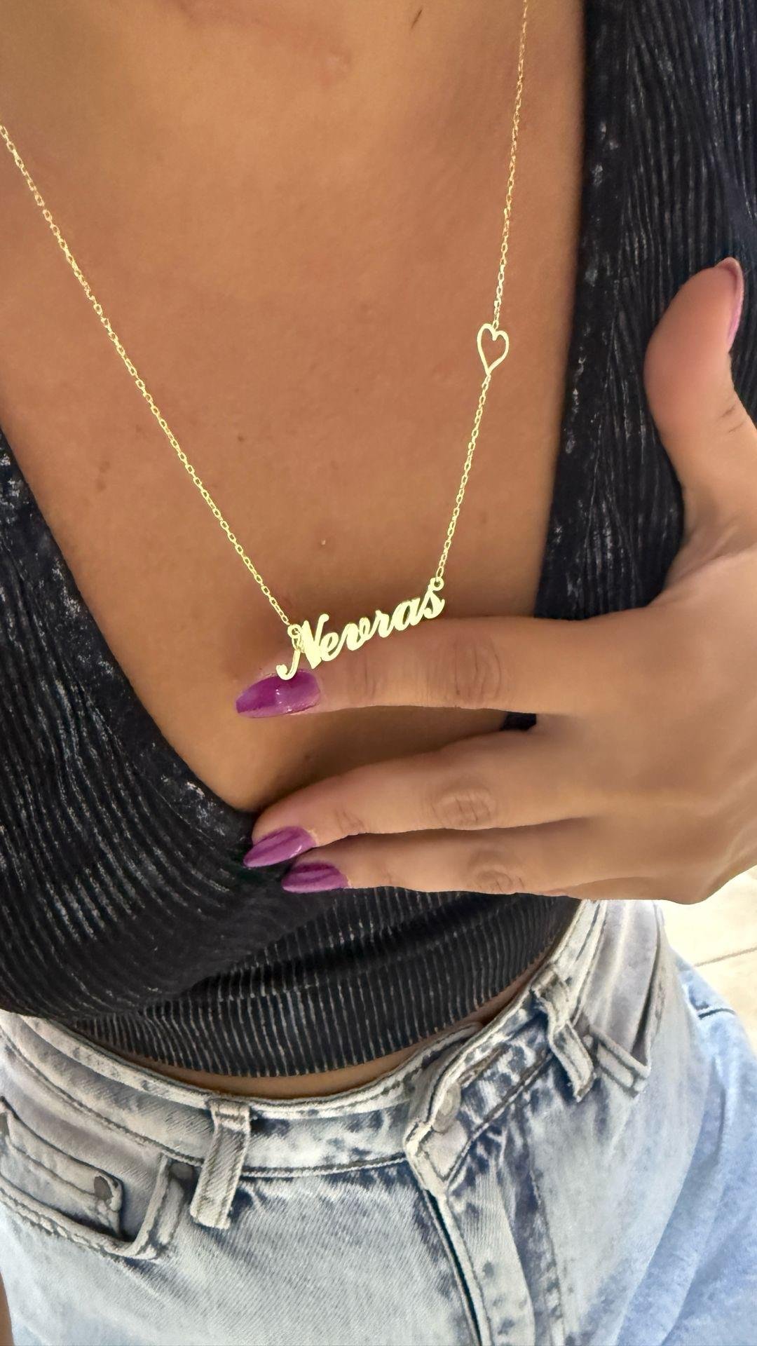 İsim Kemik İçi Boş Kalp Gümüş Kolye