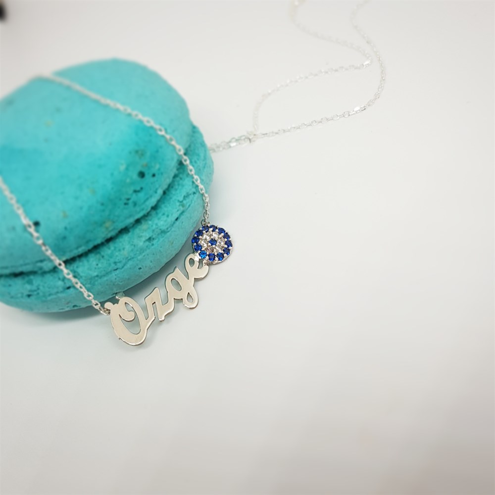 İSİM NAZAR BONCUKLU GÜMÜŞ KOLYE