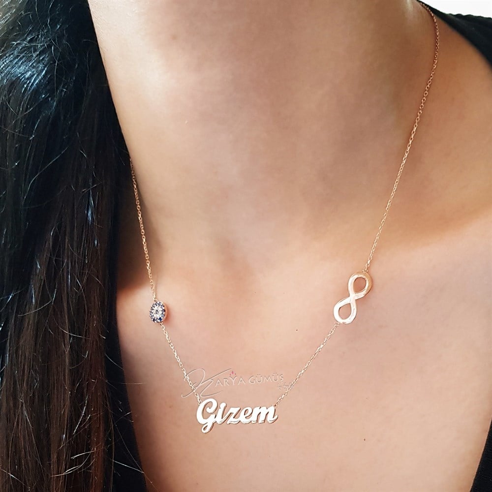 İsim Sonsuzluk Nazar Boncuklu Gümüş Kolye