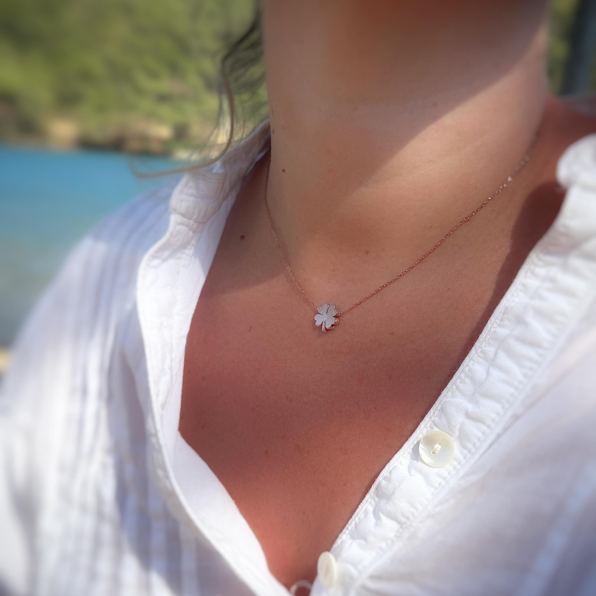 Kalın Yonca Gümüş Kolye