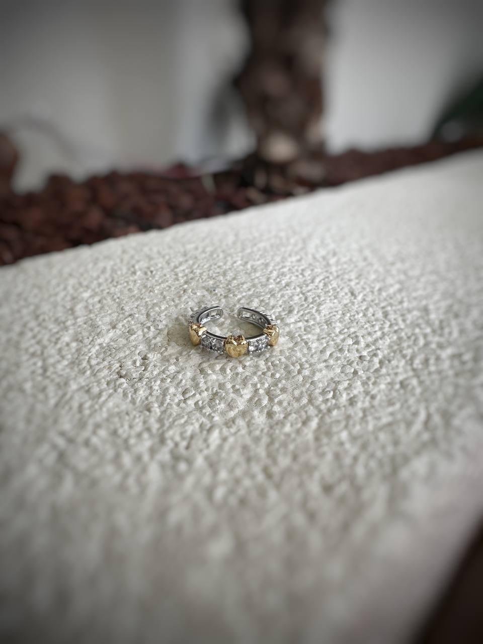 Kalp Detay Zirkon Taşlı Tamtur Çelik Yüzük