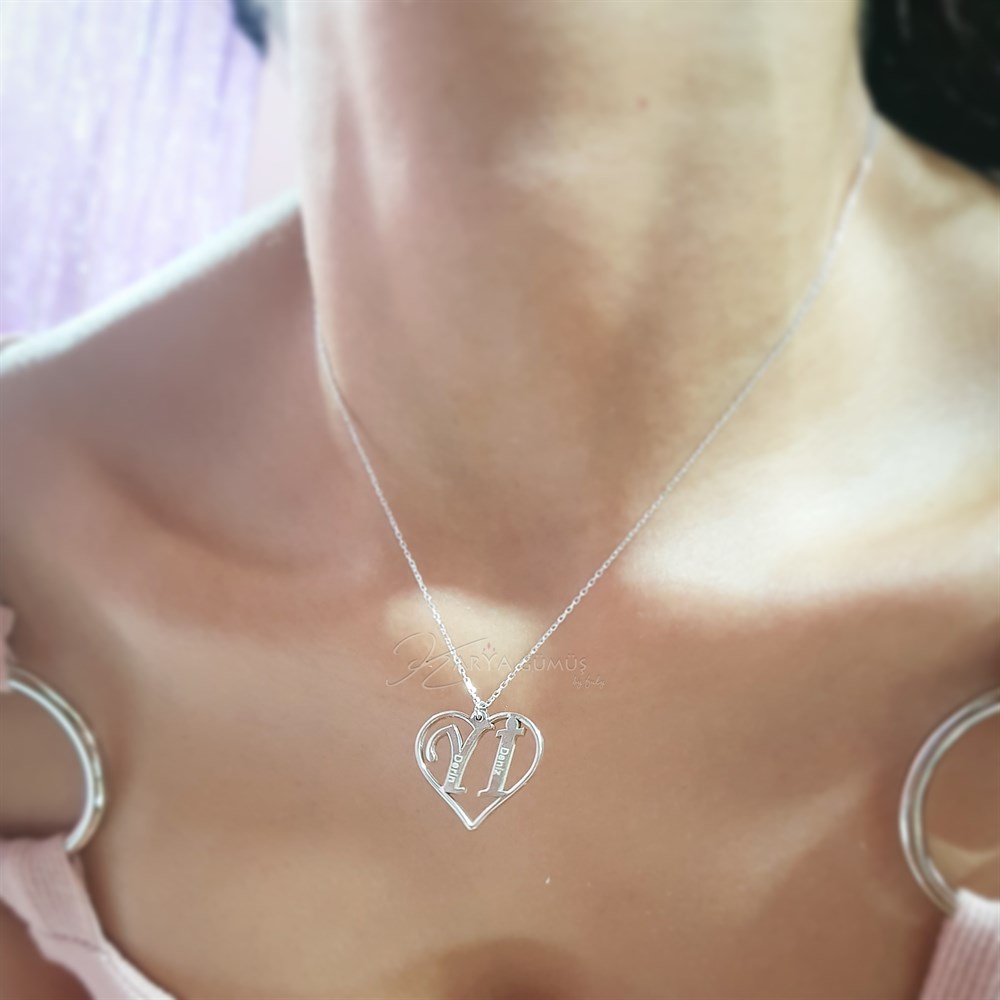 Kalpli Harf İsim Gümüş Kolye