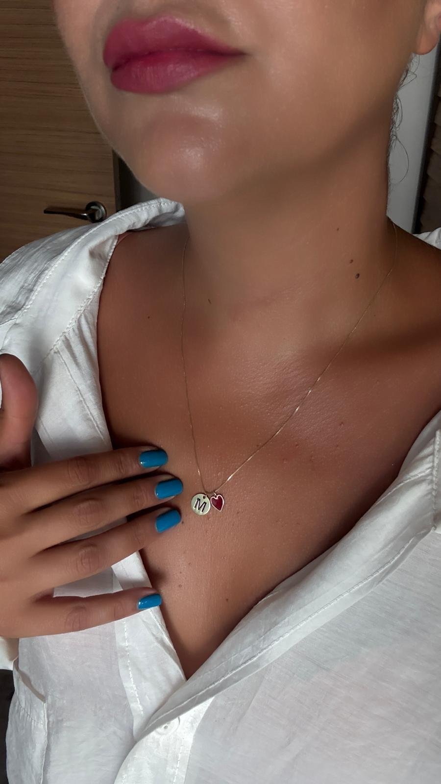 Kırmızı Kalp Plaka Harf Gümüş Kolye