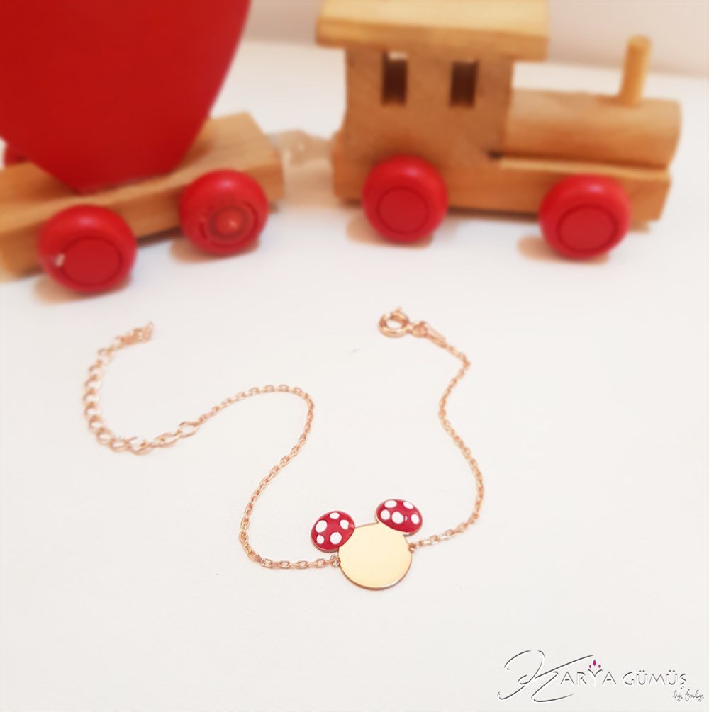 KIRMIZI MİNELİ MİCKEY BEBEK/ ÇOCUK  GÜMÜŞ BİLEKLİK