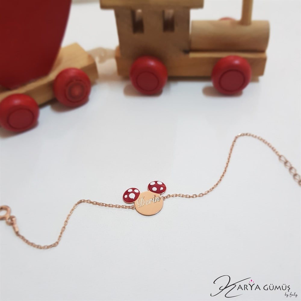 KIRMIZI MİNELİ MİCKEY BEBEK/ ÇOCUK İSİM GÜMÜŞ BİLEKLİK