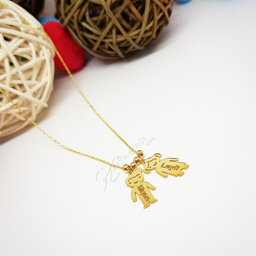 Kız Erkek Çocuk İkili İsimli Gümüş Kolye