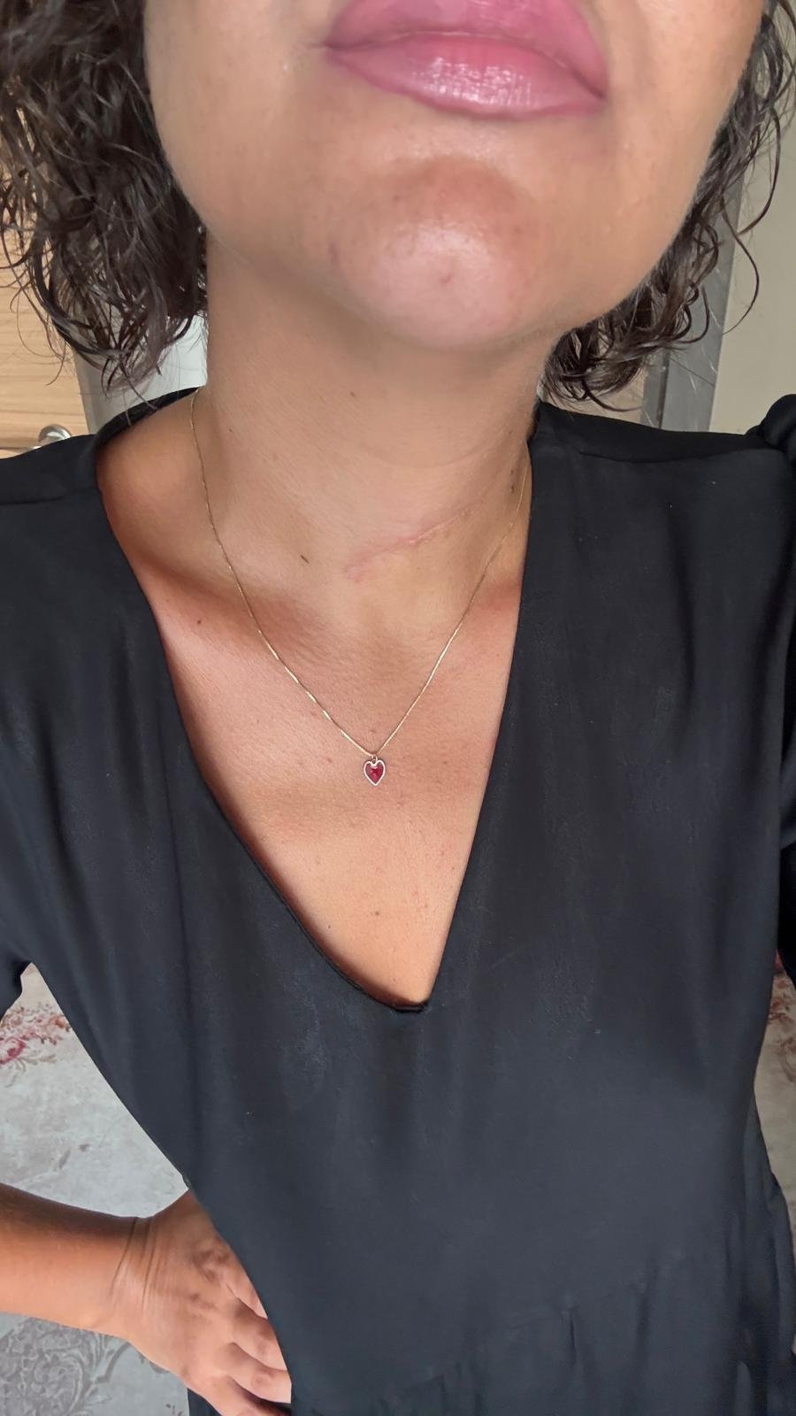 Küp Zincir Detay Kırmızı Kalp Gümüş Kolye 