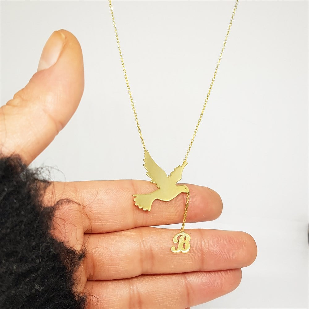 KUŞLU HARF GÜMÜŞ KOLYE