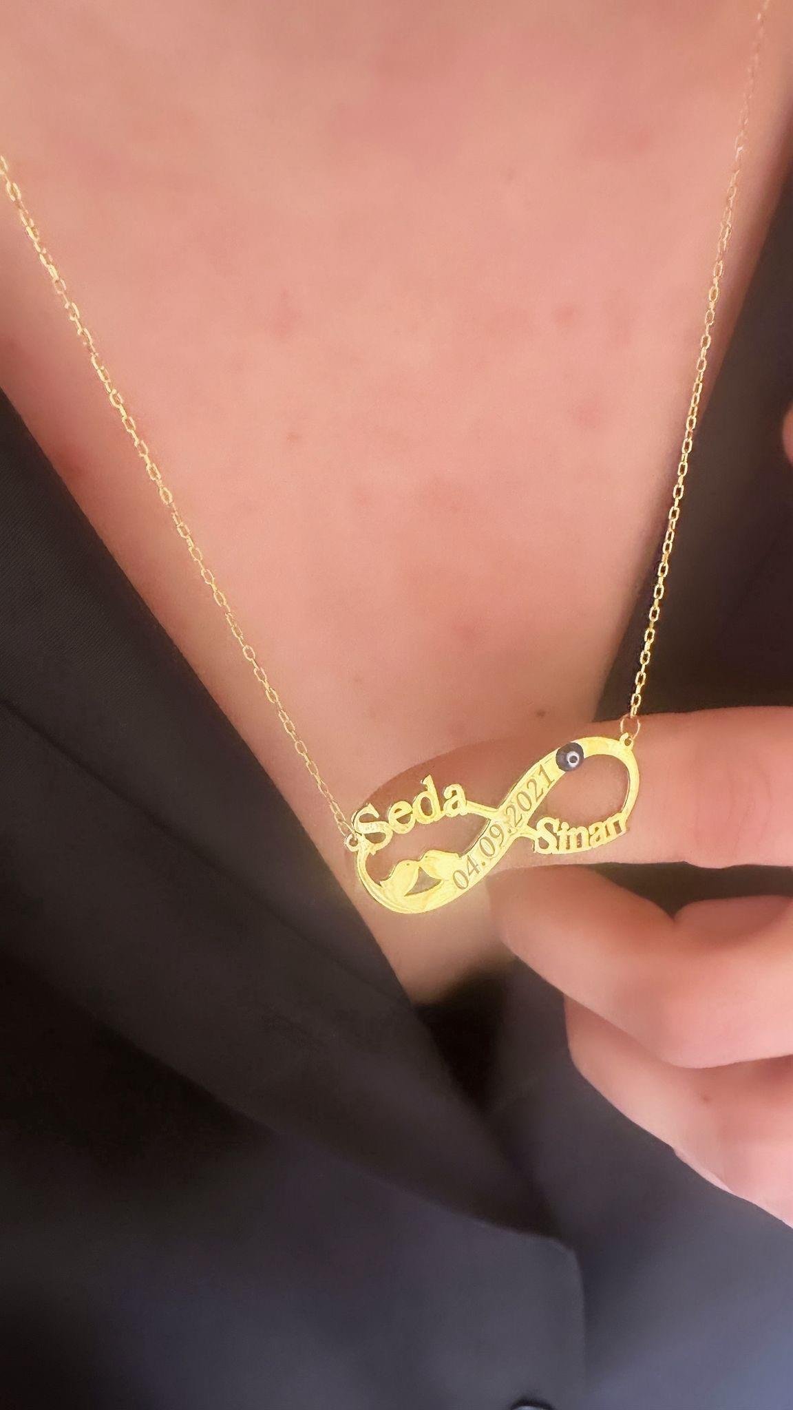 KUŞLU SONSUZLUK İKİ İSİM TARİH GÜMÜŞ KOLYE