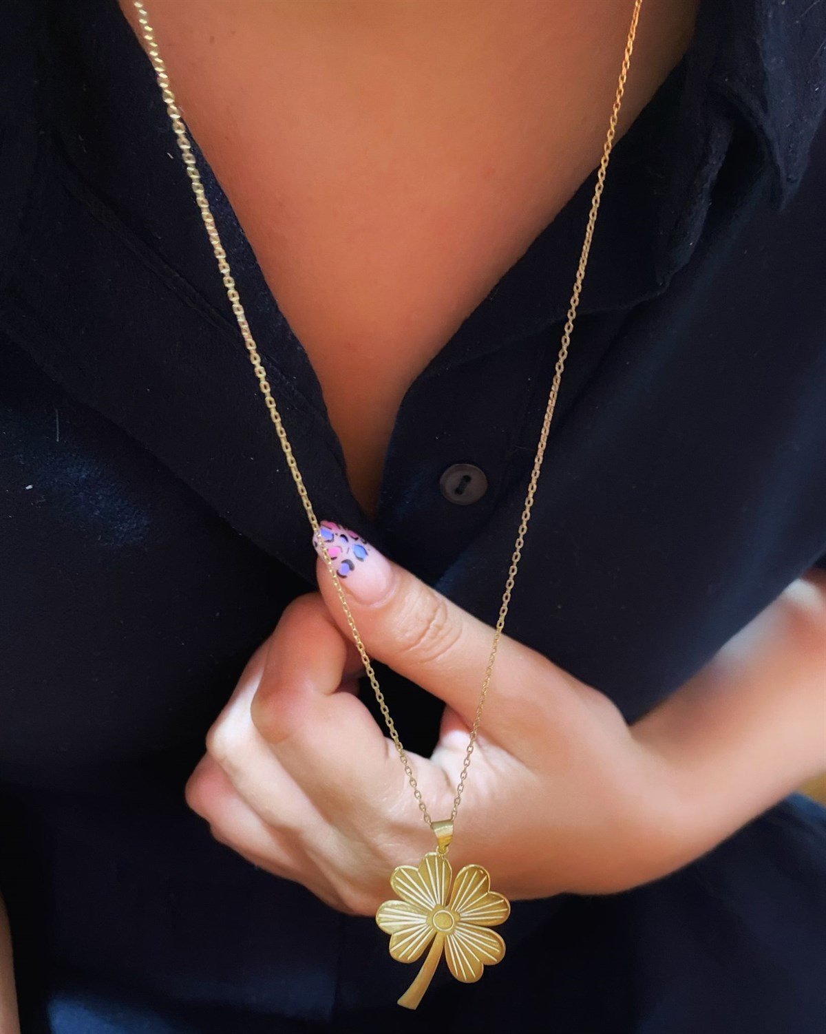 Madalyon Boy Şans Yonca Gümüş Kolye 