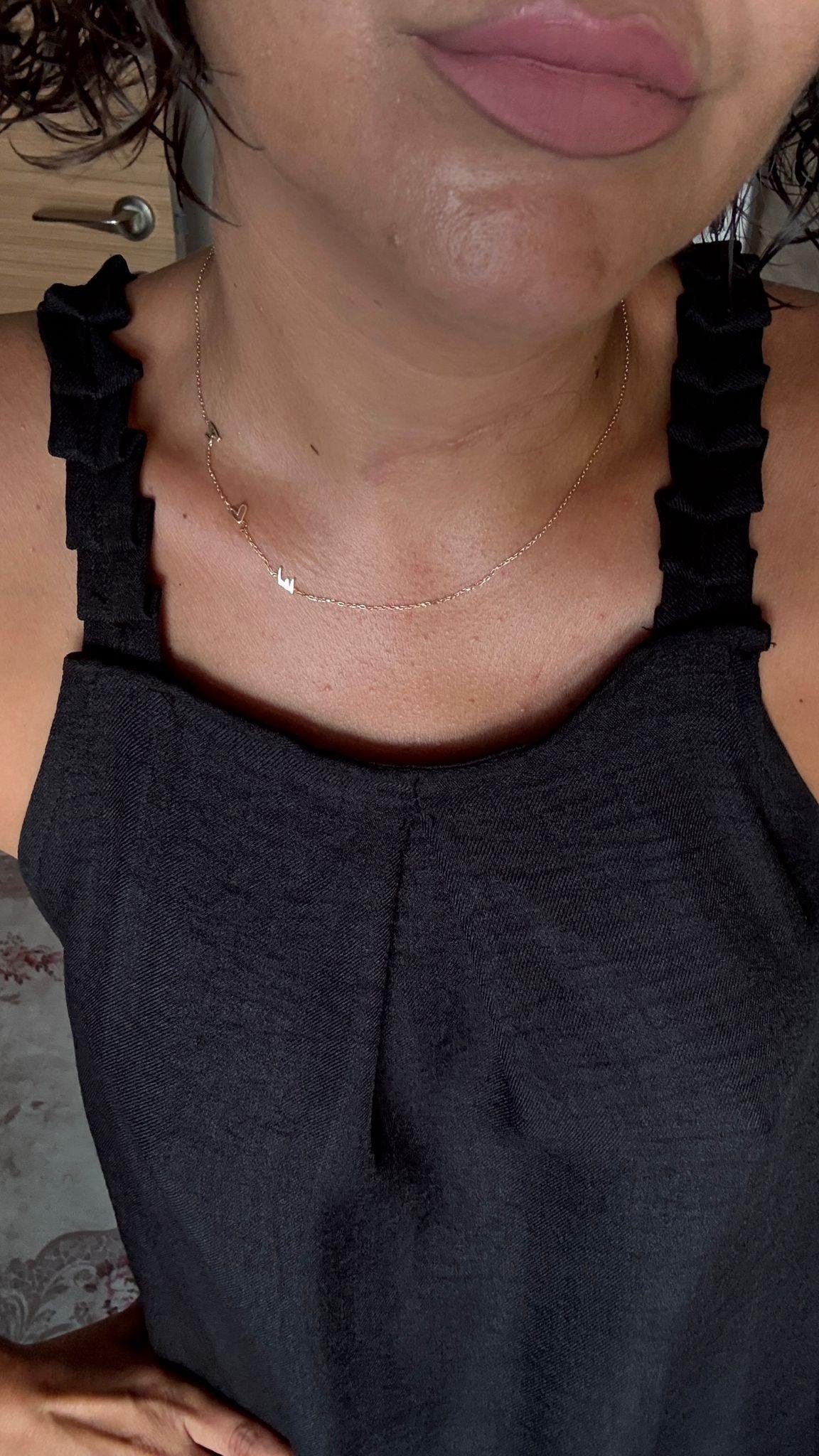 Minimal Kemik İki Harf Kalp Gümüş Kolye